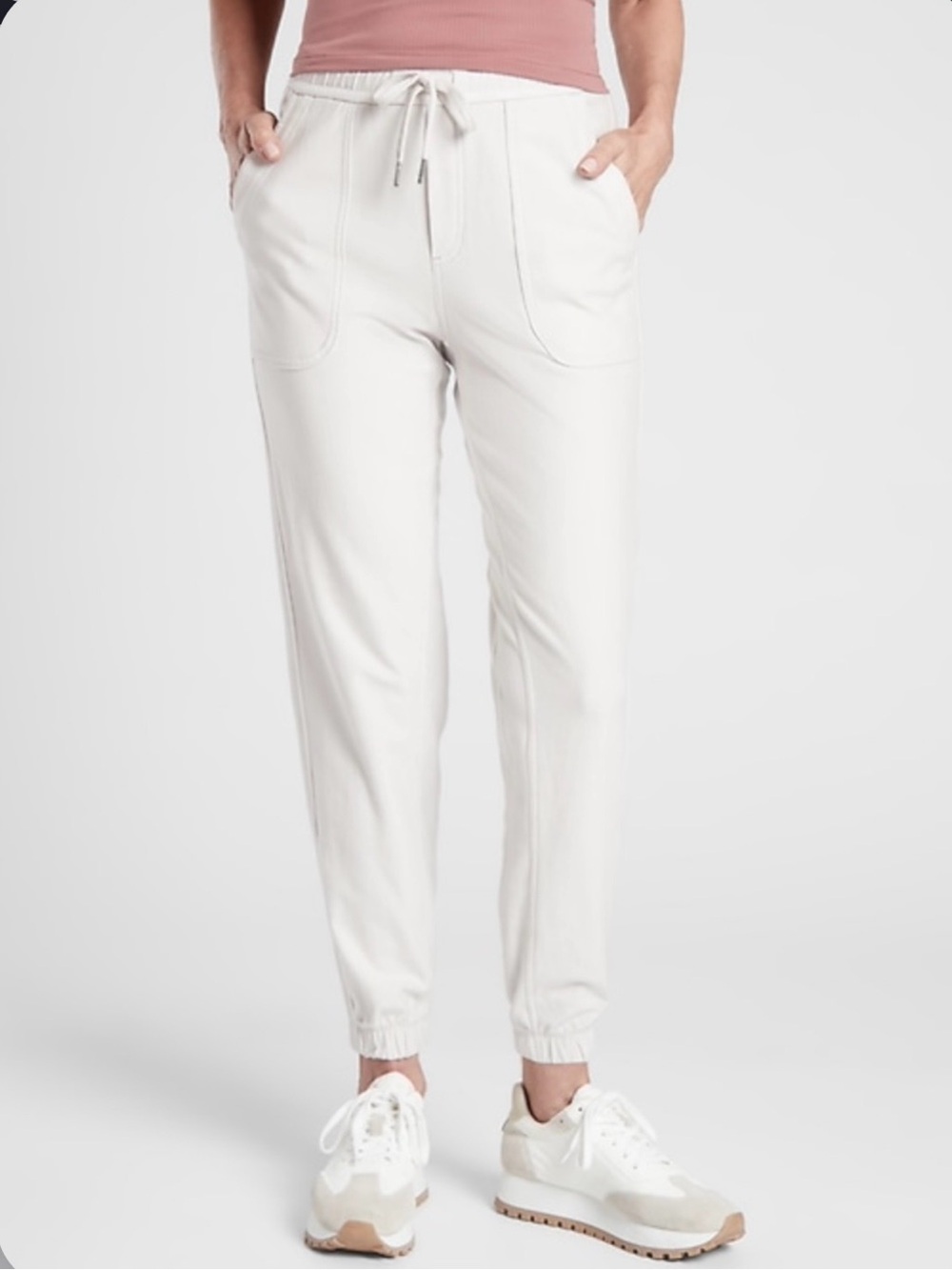 Athleta Farallon Jogger Pants Womens M Off White Cream Organic Cotton Utility